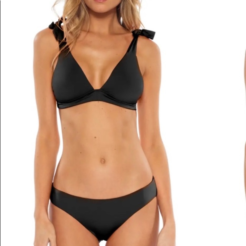 BECCA•tie shoulder black bikini top